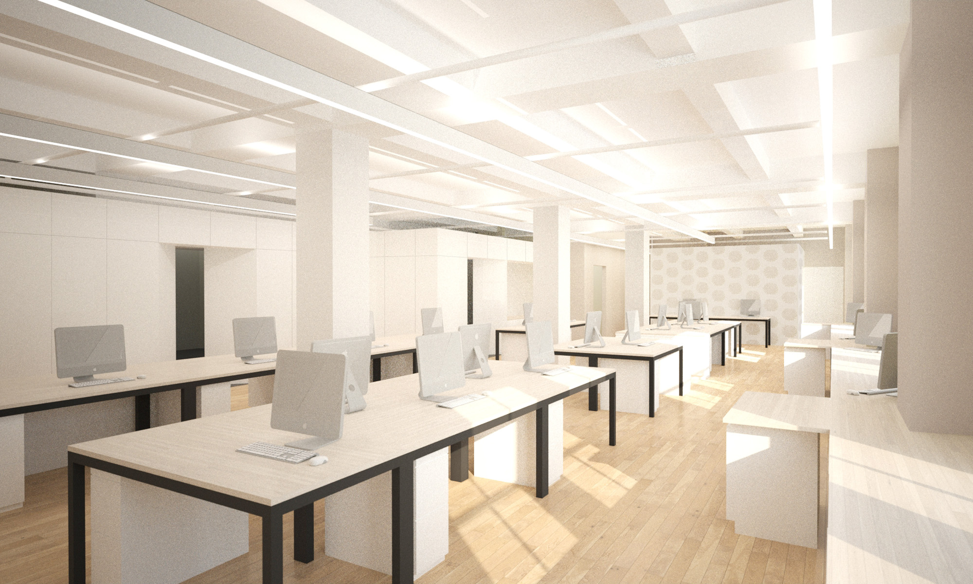 The bright and open office space can be reconfigured on a whim.